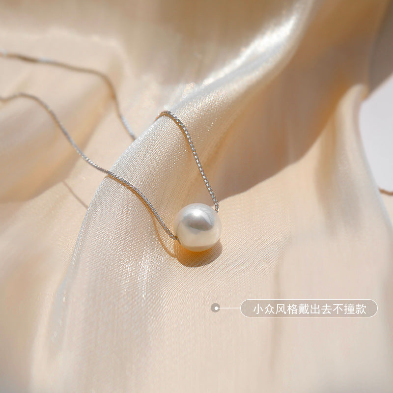 F廠【DQ0048N】S925銀項鍊女單顆正圓仿珍珠吊墜項鍊女簡約韓版ins風鎖骨鏈
 25.09-3