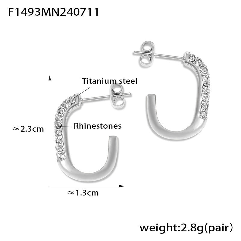 B廠【F1493】熱銷歐美風金色鑲鑽C型耳環鈦鋼鍍18k金輕奢時尚高級感耳飾 24.07-3