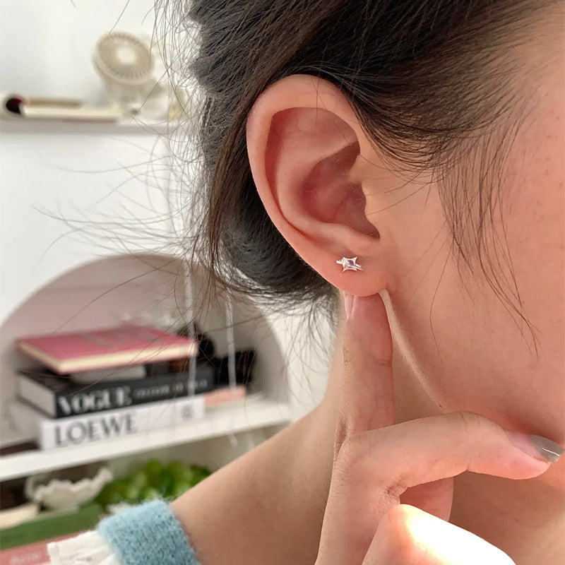 F廠【XDQ11287E】S999純銀小眾精緻四芒星耳環女個性簡約鋯石星芒時尚百搭耳飾
 25.11-2