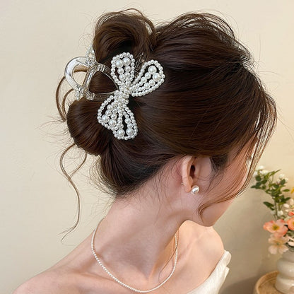 C廠【G38】珍珠蝴蝶結抓夾女高級感2026新款後腦勺髮夾盤髮半紮髮鯊魚夾髮飾
 26.04-3