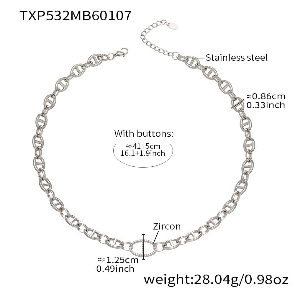 B廠【TXP532】歐美ins冷淡風豬鼻子鑲嵌鋯石項鍊手鍊耳環首飾組不銹鋼鍍18k金
 26.01-2