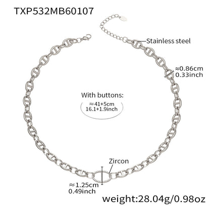 B廠【TXP532】歐美ins冷淡風豬鼻子鑲嵌鋯石項鍊手鍊耳環首飾組不銹鋼鍍18k金
 26.01-2