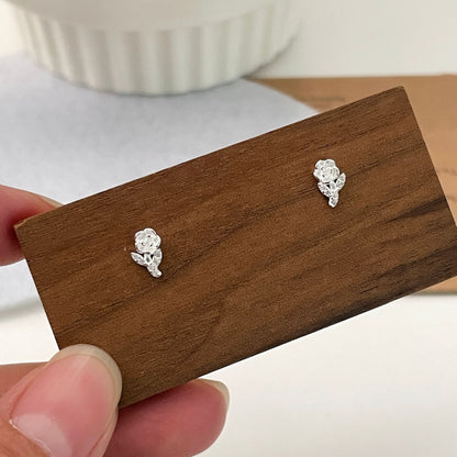 E廠【XDQ10684E】S999純銀甜美小清新玫瑰花耳環女精緻花朵微鑲百搭耳飾品
 26.03-2