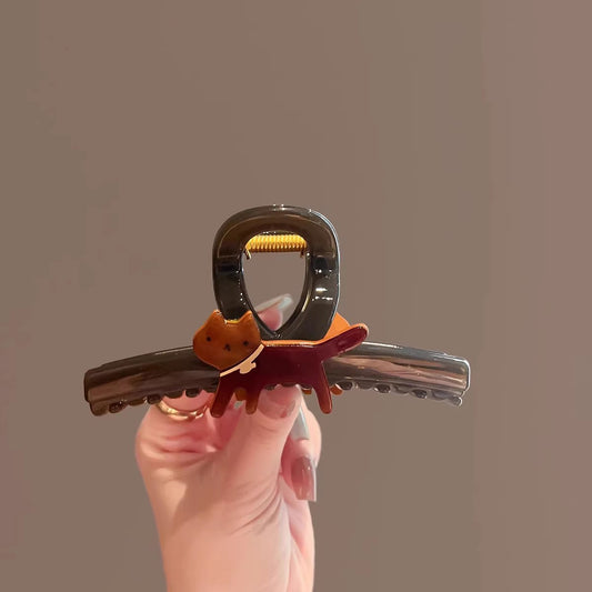 C廠【X58】醋酸抓夾女焦糖貓咪質感盤髮髮夾秋冬新款髮飾韓國高端大鯊魚夾
 26.03-4