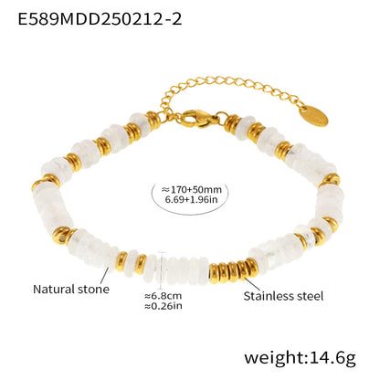 B廠【E589】ins天然石算盤珠手鍊時尚輕奢鈦鋼鍍18k金百搭個性氣質鏈飾 25.02-3