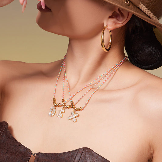 B廠【RP019】不鏽鋼滿鑽鋯石26字母吊墜彩繩項鍊ins風跨國時尚百搭小眾設計感
 25.12-4