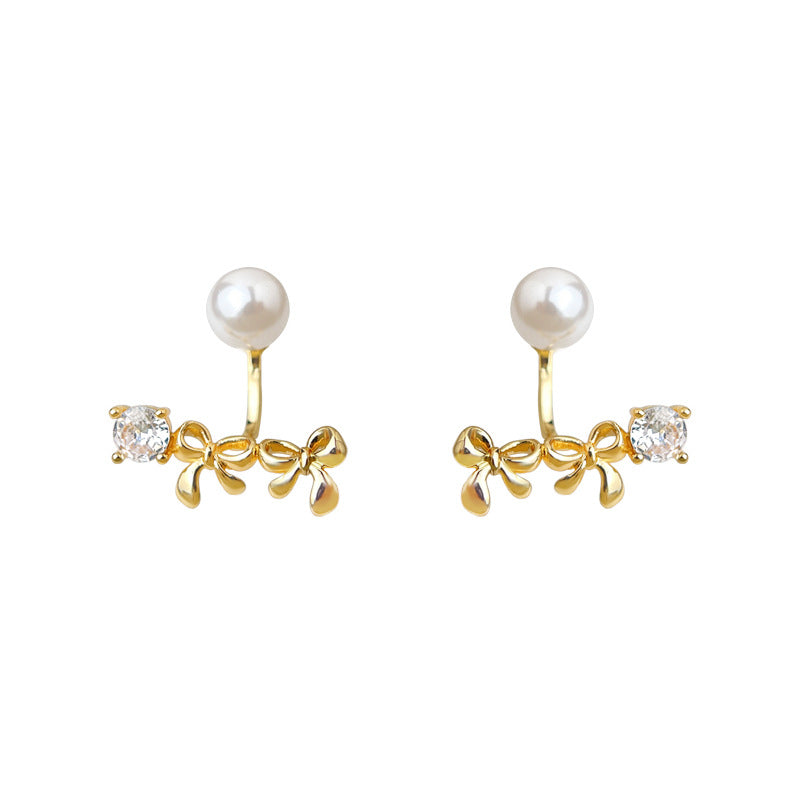 C廠【6384】設計師款~一款兩戴鋯石蝴蝶結玻璃爆款珍珠925銀針鍍14K耳環 耳飾
 25.11-1