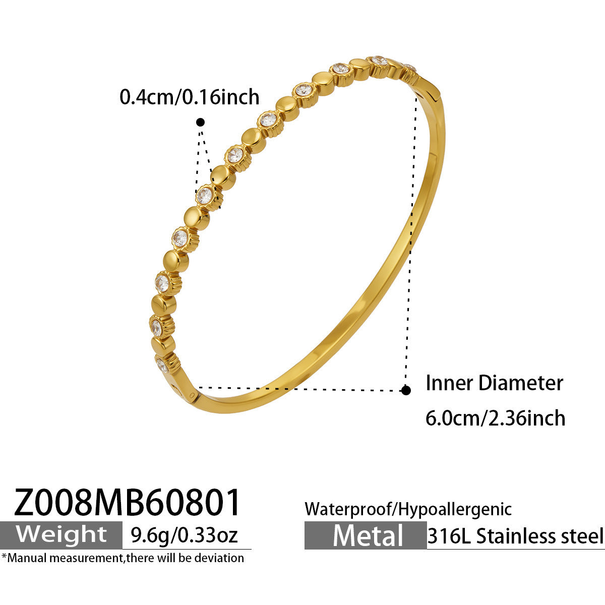 B廠【Z005】新款跨境時尚不鏽鋼鍍18k金 愛心水滴鋯石手鐲女時尚手飾飾品組合
 26.08-1