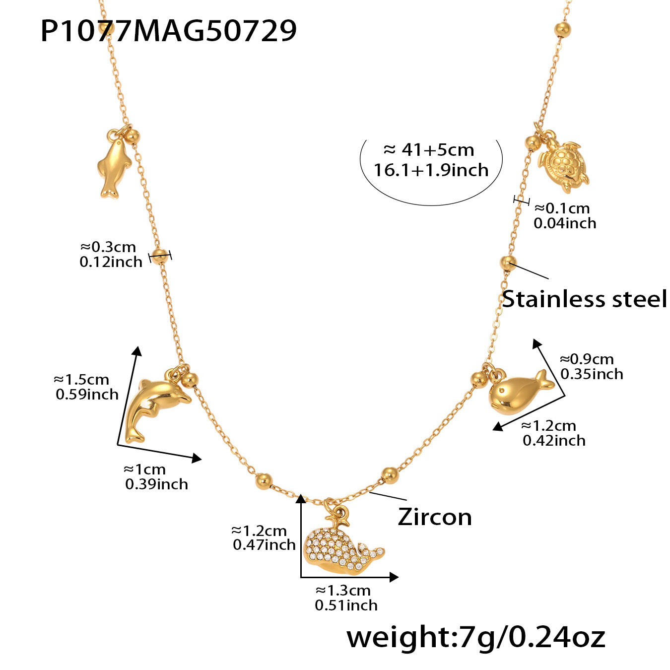 B廠【P1077】小海豚5A鋯石海洋風DIY吊墜項鍊不鏽鋼鍍18k真金不掉色首飾 25.08-2