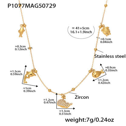 B廠【P1077】小海豚5A鋯石海洋風DIY吊墜項鍊不鏽鋼鍍18k真金不掉色首飾 25.08-2