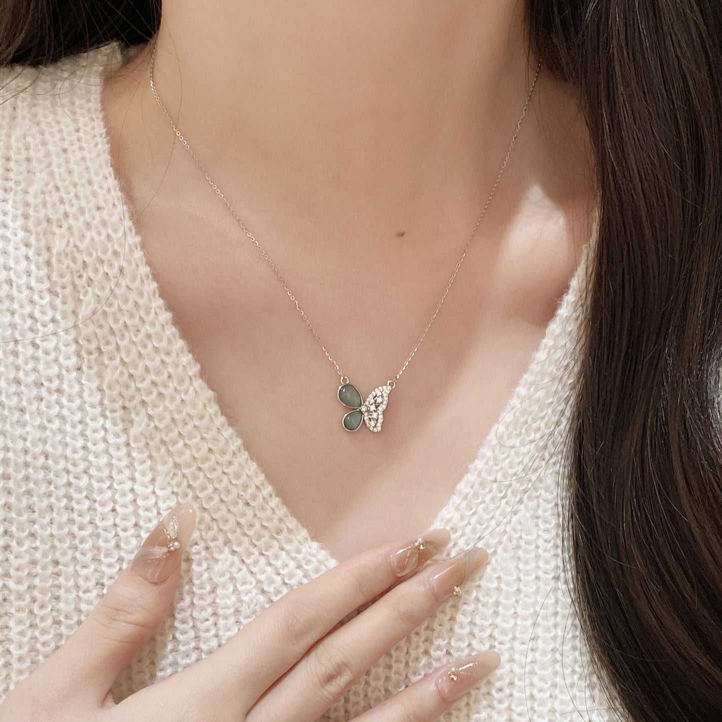E廠【XDQ0843N】高級感小眾藍水翡翠蝴蝶項鍊女S925純銀輕奢閃鋯鎖骨鏈潮
 25.11-4