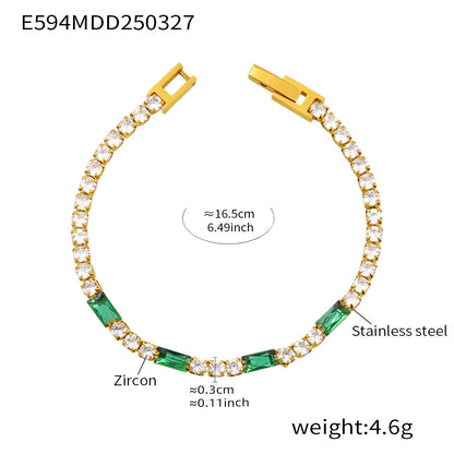 B廠【E594】時尚輕奢方形多色鋯石手鍊ins鑲鑽手飾不銹鋼材質飾品 25.04-1