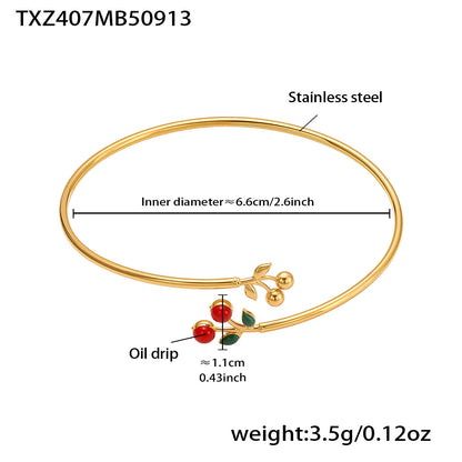 B廠【TXP407】跨境新品不鏽鋼滴油彩色櫻桃吊墜耳環項鍊手鍊戒指手鐲套裝
 25.09-4