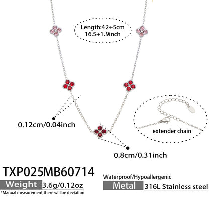 B廠【TXP025】歐美多巴胺系列四葉花不銹鋼鍍18k金 鑲嵌鋯石項鍊手鍊女飾品套裝
 26.07-4