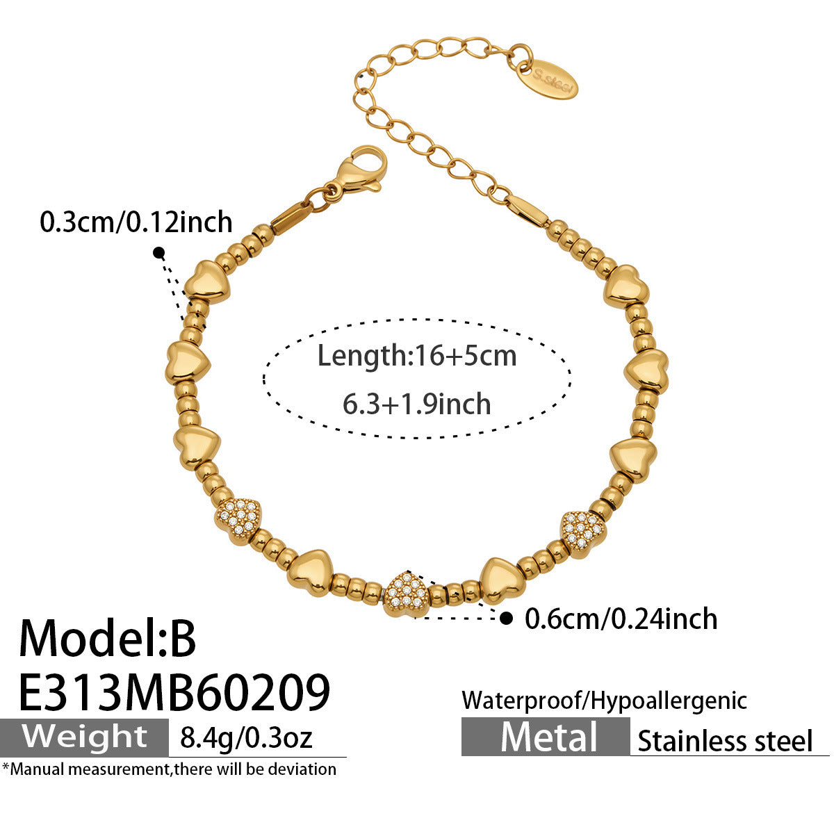 B廠【E223】歐美風氣質百搭日字微鑲鋯石手鍊組合不鏽鋼鍍18k真金時尚冷淡風
 26.03-2