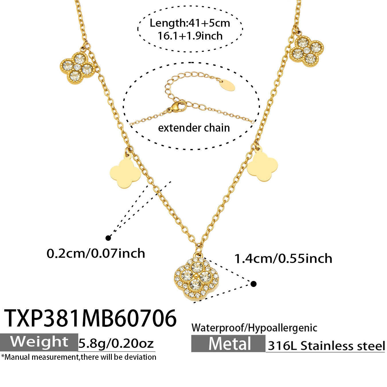 B廠【TXP381】跨境歐美風不鏽鋼超閃滿鋯四葉花多配件DIY手鍊鎖骨鏈飾品女套裝 26.07-2