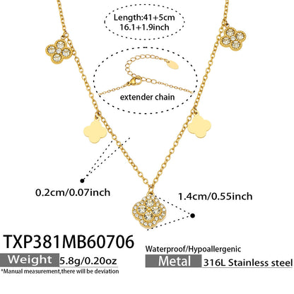 B廠【TXP381】跨境歐美風不鏽鋼超閃滿鋯四葉花多配件DIY手鍊鎖骨鏈飾品女套裝 26.07-2