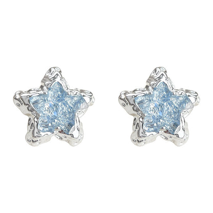 A廠【6139】藍色冰晶~清新甜美五角星925銀針液態耳環女氣質優雅夏日爆款耳飾 25.05-5