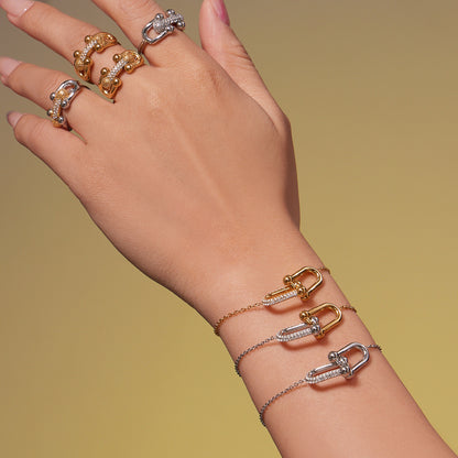 B廠【TXP501】不銹鋼馬蹄扣帶鑽飾品耳環戒指手鍊項鍊首飾套裝鍍18k真金不掉色
 25.11-4