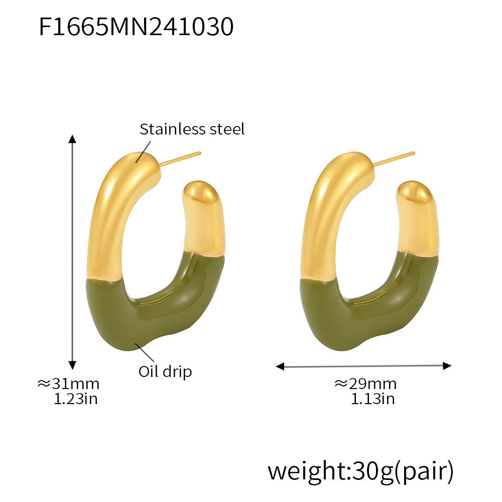 B廠【F1665】歐美跨境幾何C形半滴油耳環耳環小眾百搭不鏽鋼鍍18k金耳飾 24.11-2