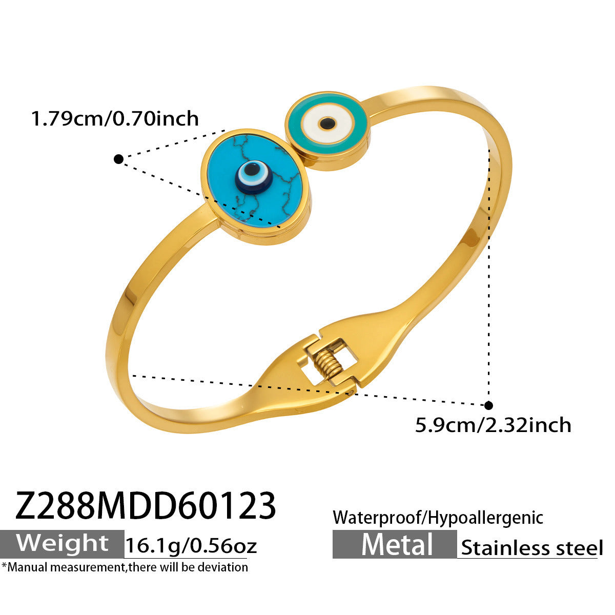 B廠【Z287】歐美時尚綠松石創意藍色眼睛大小圓形開口手鐲組合小眾高級感飾品
 26.01-4