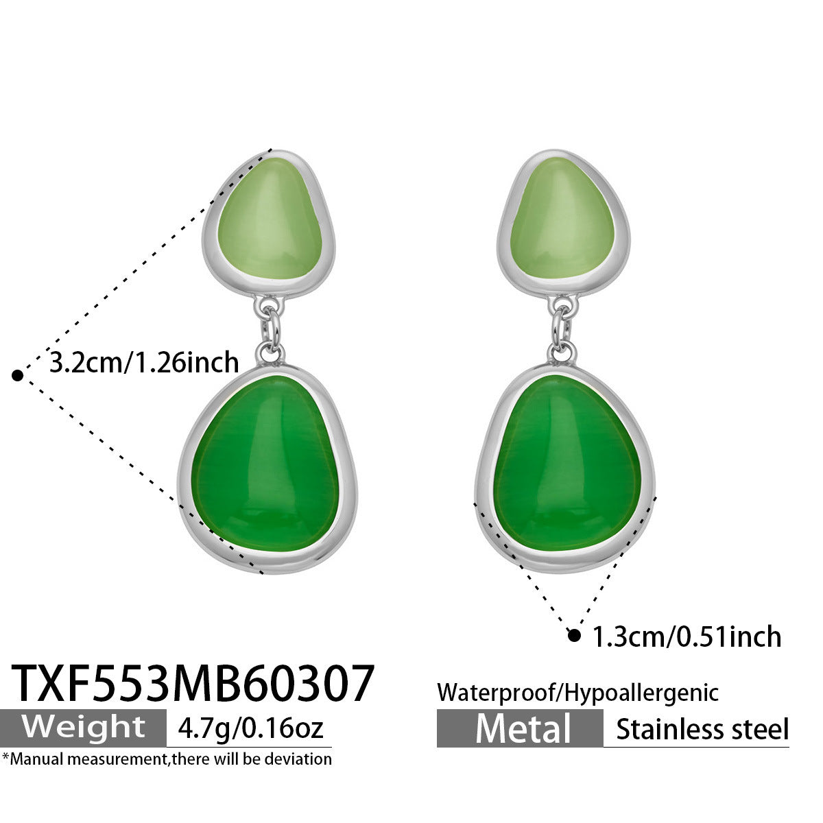 B廠【TXP553】歐美輕奢橢圓貓眼石項鍊手鍊耳環不鏽鋼鍍18k金首飾套裝
 26.10-4