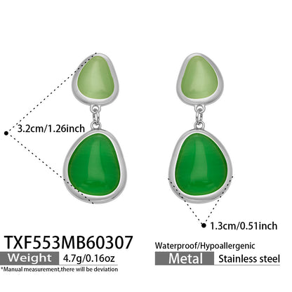 B廠【TXP553】歐美輕奢橢圓貓眼石項鍊手鍊耳環不鏽鋼鍍18k金首飾套裝
 26.10-4