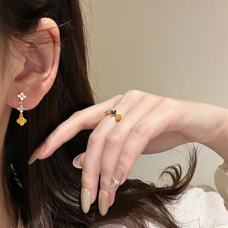 F廠【DQ10437E】復古多巴胺四葉草耳環女S925純銀法式高級感仿藍松石氣質耳飾
 25.09-1