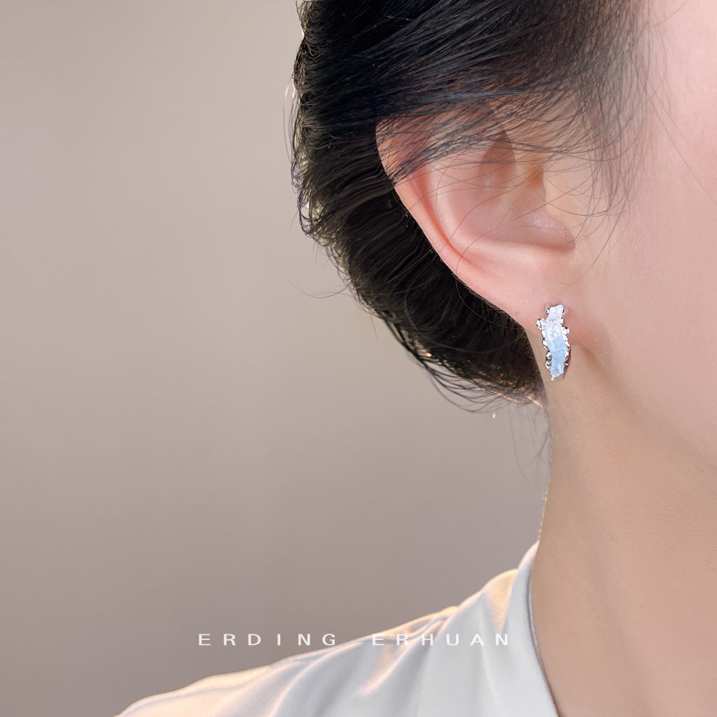 A廠【7085】漸層玻璃水晶輕奢風小眾藍色圓形幾何耳圈耳環 ins潮爆款清新耳環
 25.11-3