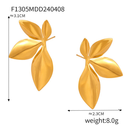 B廠【F1305-9】歐美幾何仿珍珠紋理鈦鋼鑄造耳環飾品百搭新款鍍18k真金保色套裝 24.04-3