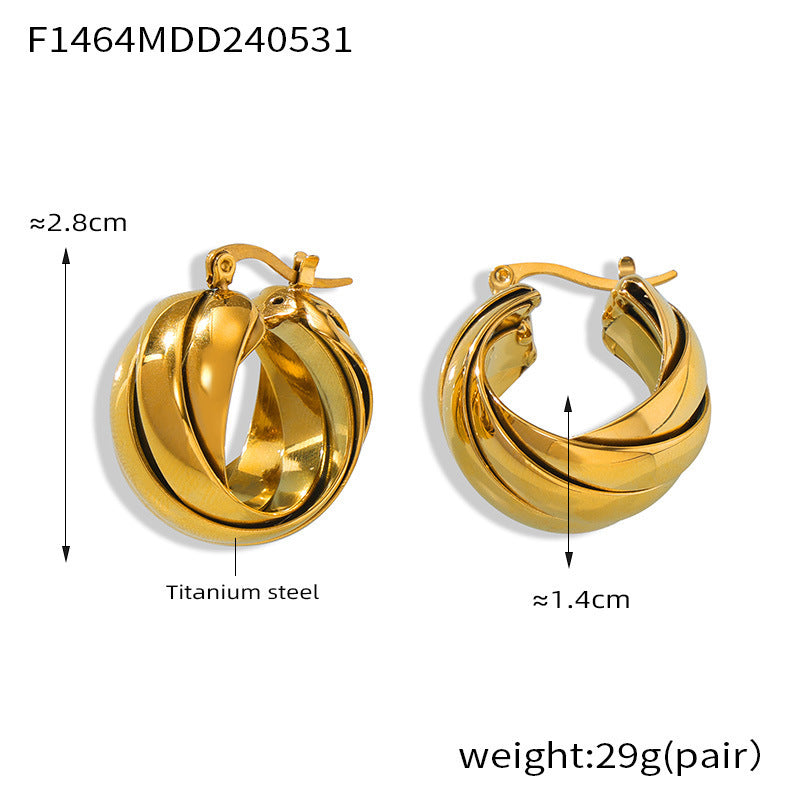 B廠【F1464】法式輕奢鈦鋼鍍金耳環復古個性不規則麻花編織耳環 24.06-1