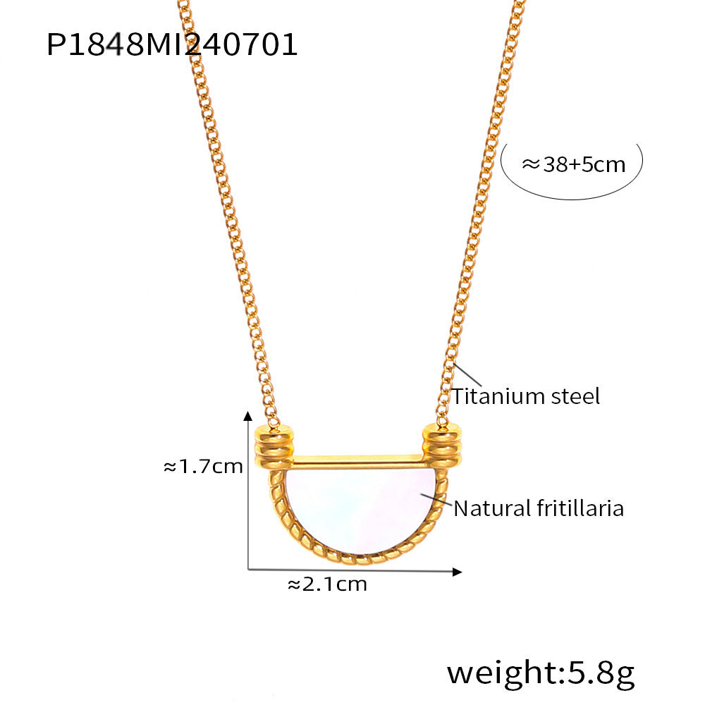 B廠【P1848】法式跨國復古幾何半圓白海貝精緻吊墜鎖骨鍊色劑飾品鈦鋼18k金女 24.07-2