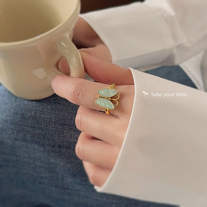 A廠【5986】文藝復古電鍍真金古金色做舊感抹黑蝴蝶戒指開口可調指環女手飾 25.05-1