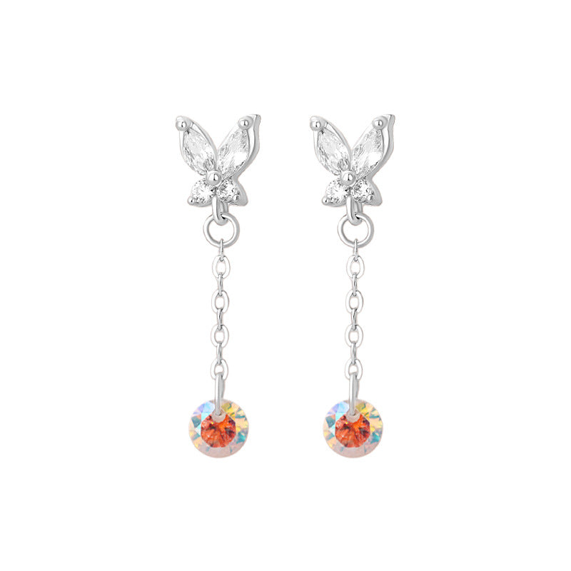 E廠【YC4634E】足銀S999蝴蝶鋯石流蘇耳環森系炫彩時尚輕奢精美淡雅小眾耳飾
 25.11-1