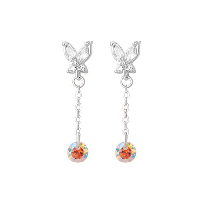 D廠【YC4634E】足銀S999蝴蝶鋯石流蘇耳環森系炫彩時尚輕奢精美淡雅小眾耳飾
 25.11-1