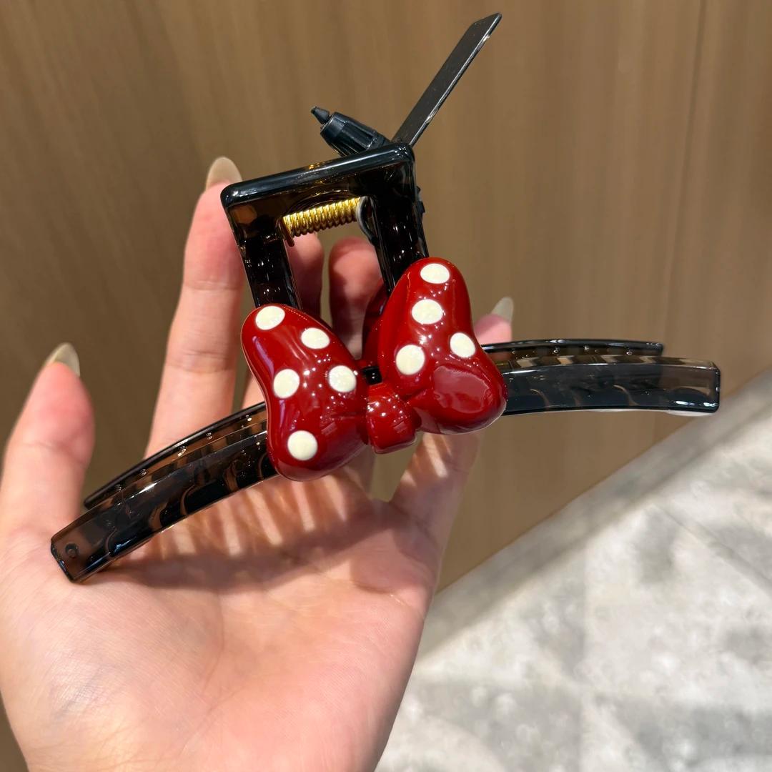 C廠【X820】韓系氣質波點蝴蝶結抓夾大號少女甜美後腦勺盤髮夾鯊魚夾髮卡髮飾
 26.09-1「C廠-單筆結帳需滿，NT$500出貨(不含運費)」