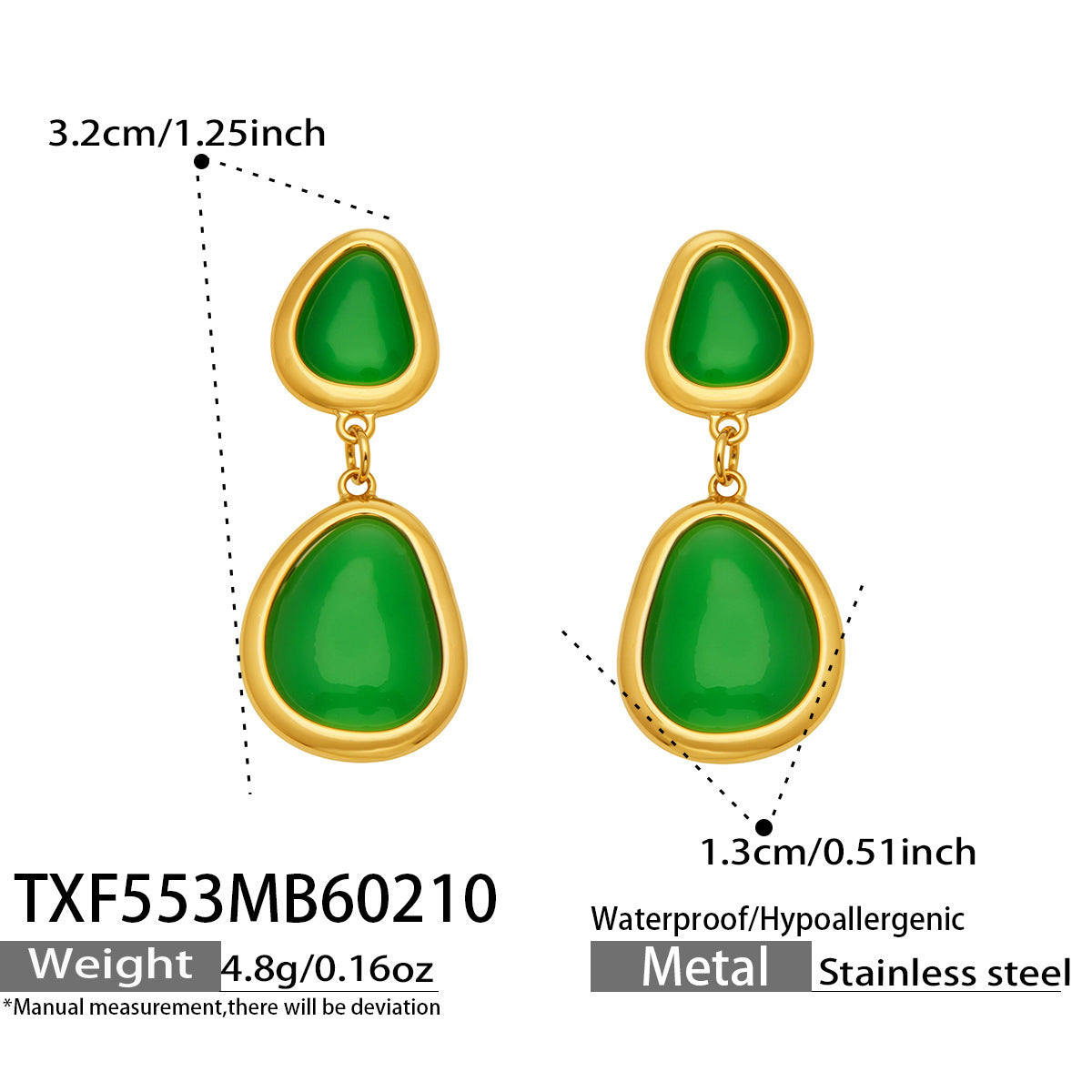 B廠【TXP553】歐美輕奢橢圓貓眼石項鍊手鍊耳環不鏽鋼鍍18k金首飾套裝
 26.10-4
