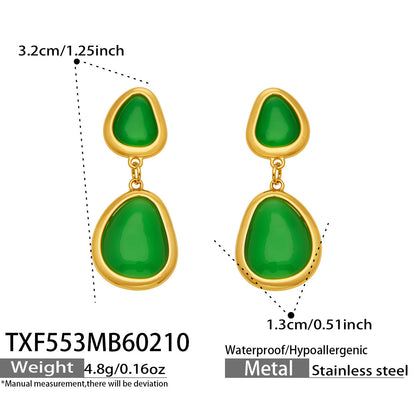 B廠【TXP553】歐美輕奢橢圓貓眼石項鍊手鍊耳環不鏽鋼鍍18k金首飾套裝
 26.10-4