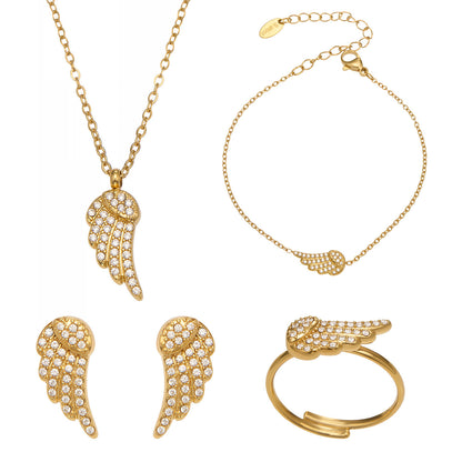 B廠【TXP486】超閃5A鋯石小翅膀造型手鍊項鍊耳環戒指組不鏽鋼鍍18k金
 25.11-4