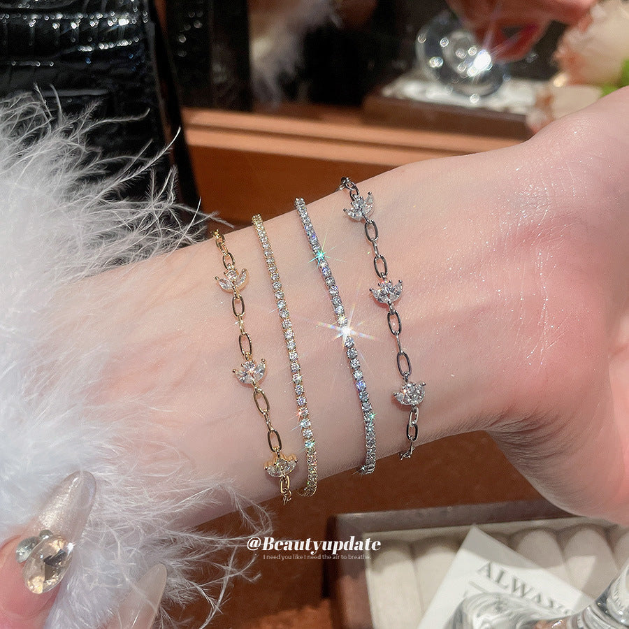 A廠【HB4880】18k真金電鍍雙層鋯石花朵手鍊韓系ins優雅手環輕奢高級感氣質手飾
 25.11-1