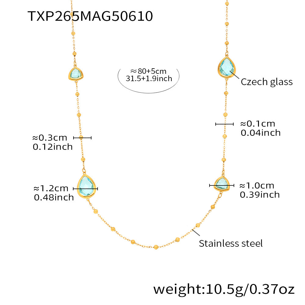 B廠【TXP265】不鏽鋼飾品閃亮水滴切面捷克玻璃石長項鍊歐美小眾設計感 25.06-2
