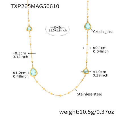 B廠【TXP265】不鏽鋼飾品閃亮水滴切面捷克玻璃石長項鍊歐美小眾設計感 25.06-2