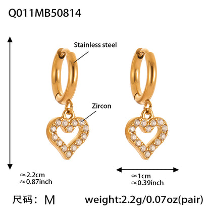B廠【Q007】氣質簡約精緻小巧光面愛心吊墜耳環耳環鑲嵌鋯石不銹鋼耳環 25.08-5