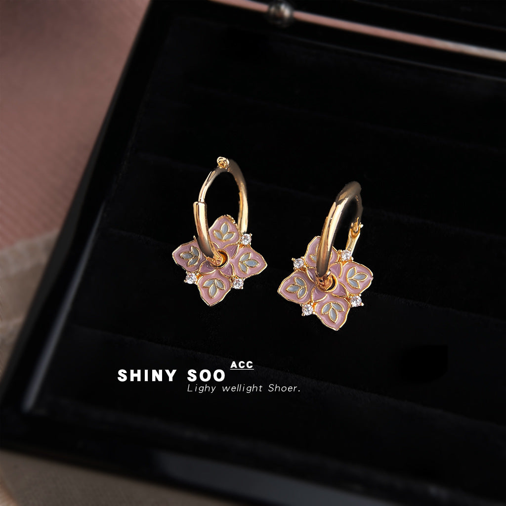 A廠【7376】琺瑯滴釉微鑲鋯石國潮新中式文藝復古時尚高級感耳環紋樣耳飾
 26.01-4