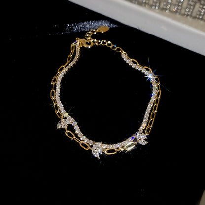 A廠【HB4880】18k真金電鍍雙層鋯石花朵手鍊韓系ins優雅手環輕奢高級感氣質手飾
 25.11-1