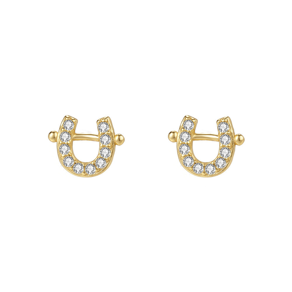 E廠【XDQ10201E】S999純銀小眾設計U型馬蹄耳環女時尚簡約鑲鋯石日常百搭耳飾
 26.03-2