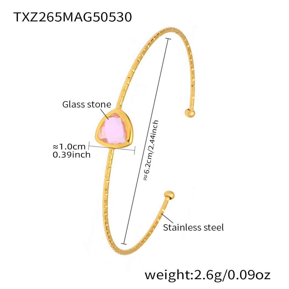 B廠 【TXZ265】跨境新款捷克玻璃開口鈦鋼手鐲不掉色小眾設計簡約時尚手環 25.06-1