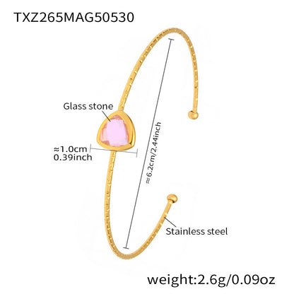 B廠 【TXZ265】跨境新款捷克玻璃開口鈦鋼手鐲不掉色小眾設計簡約時尚手環 25.06-1
