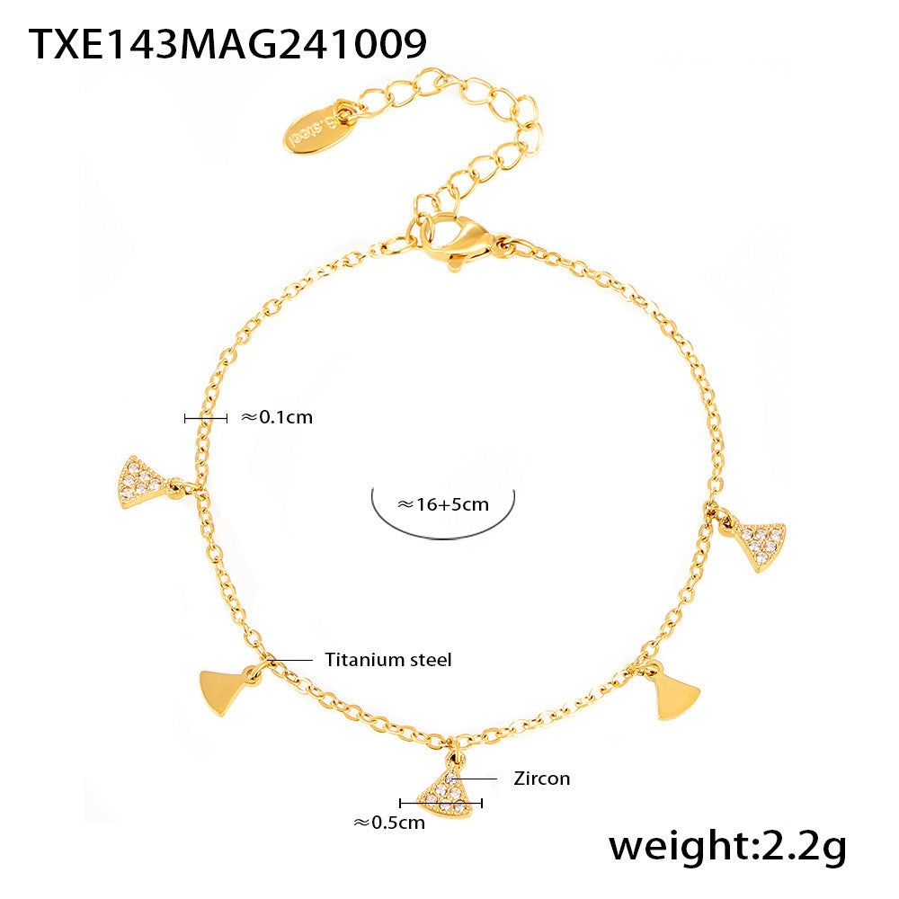 B廠【TXP143】飾品幾何小裙子鑲鋯石多配件組手鍊項鍊鈦鋼鍍18k金項鍊 24.10-4