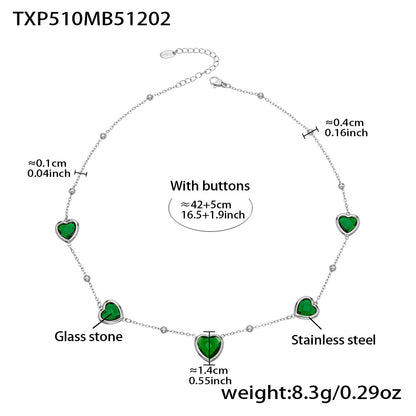 B廠【TXP510】不鏽鋼愛心切麵包邊玻璃石鋼珠項鍊手鍊耳環組鍍18k真金不掉色
 25.12-2